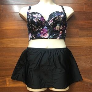 Torrid Floral Longline UW Swim Top 2X & Skirt 18